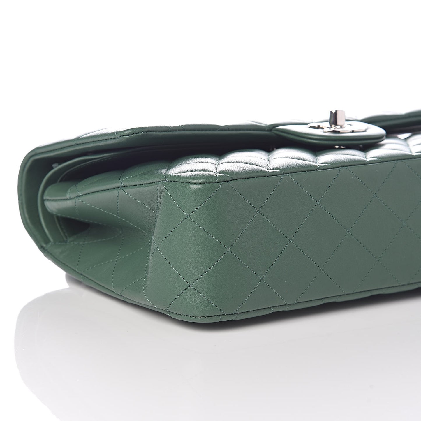 Lambskin Quilted Medium Double Flap Green