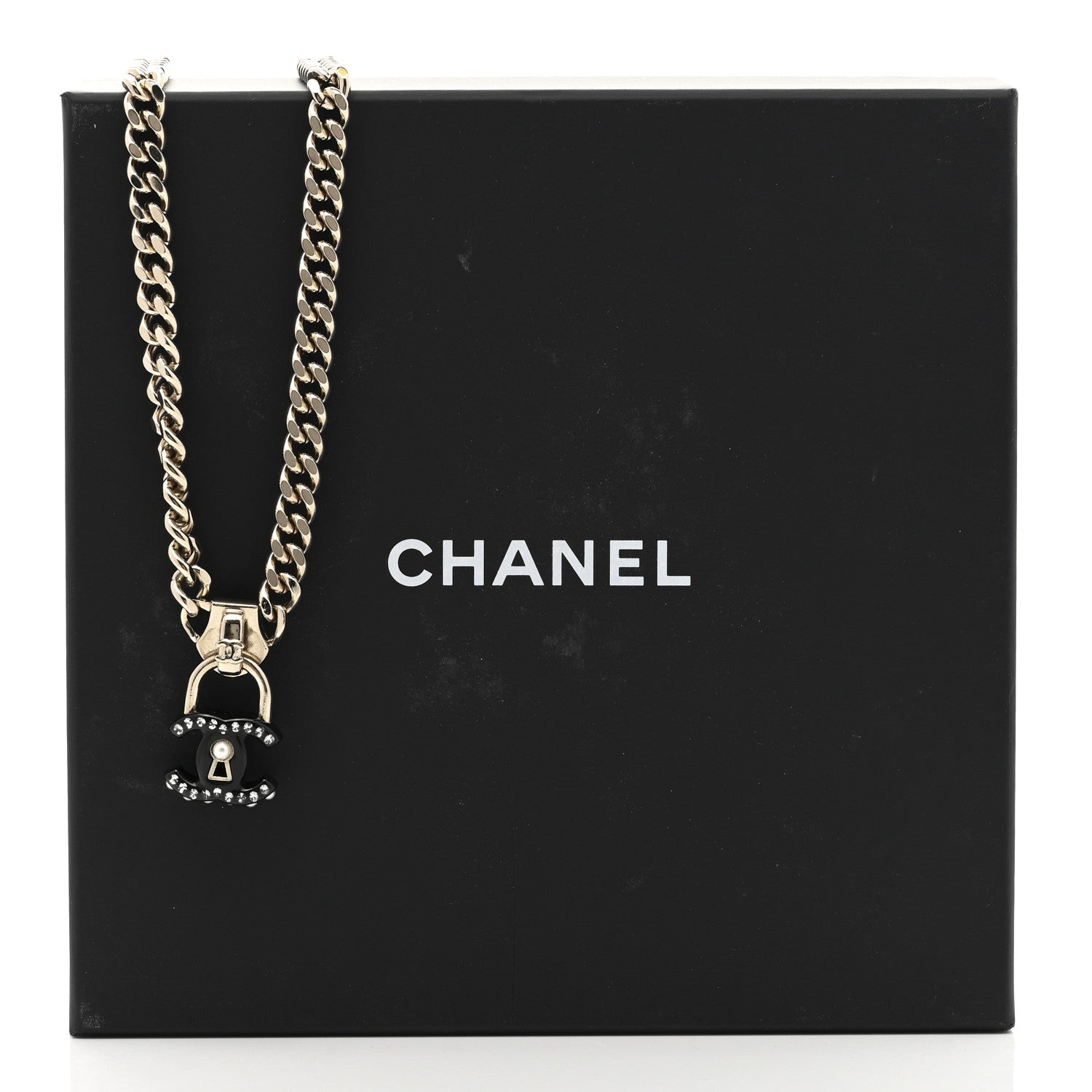 Chanel Crystal CC Lock Short Necklace Black Gold 7 of 7