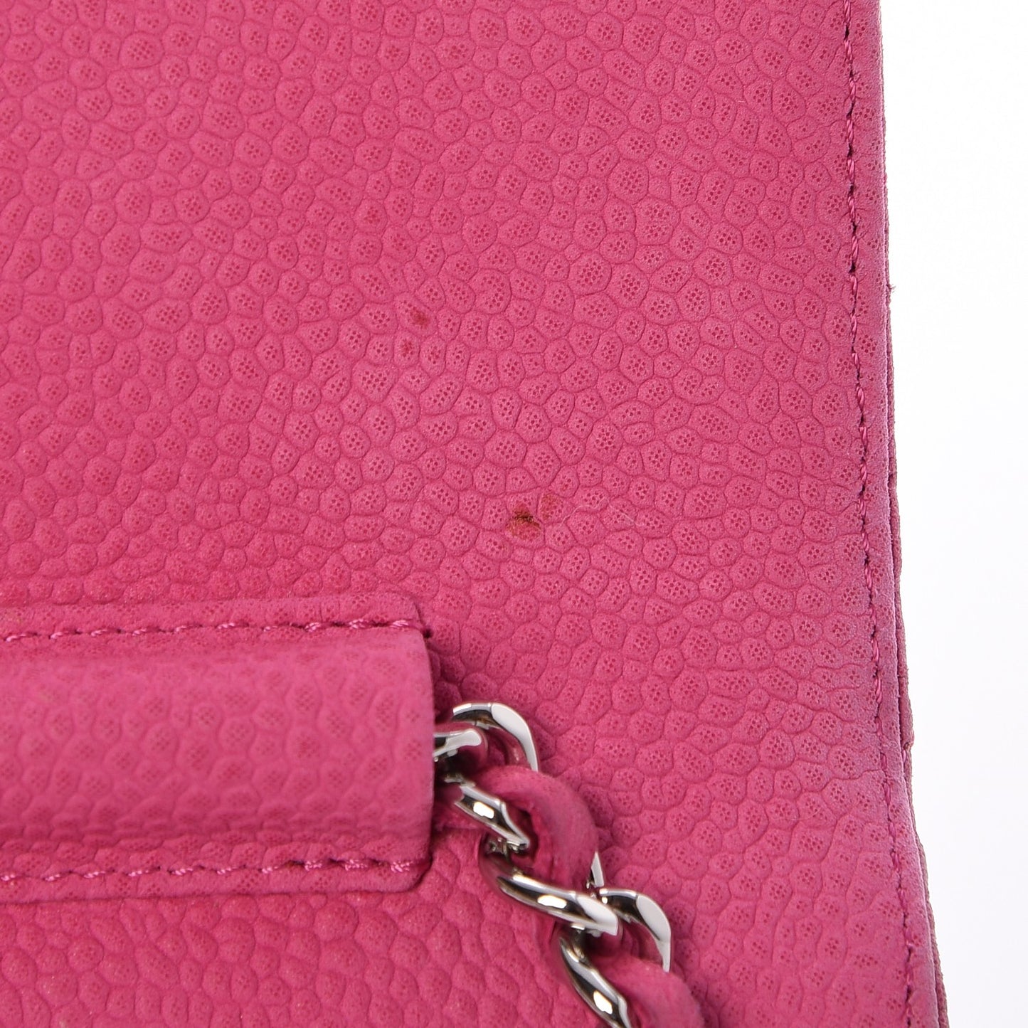 Iridescent Caviar Quilted Wallet on Chain WOC Pink