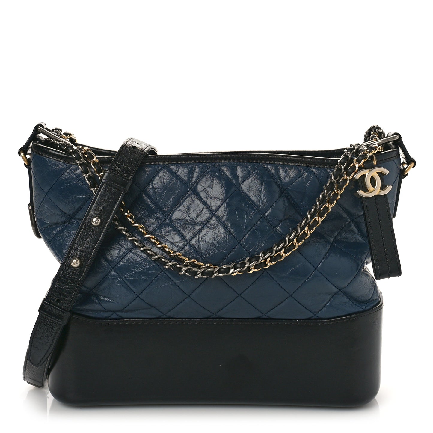 Aged Calfskin Quilted Medium Gabrielle Hobo Navy Black