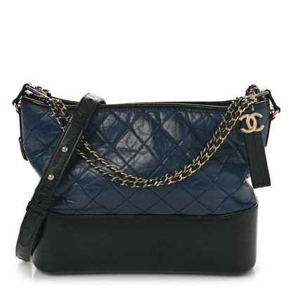 Chanel Aged Calfskin Quilted Medium Gabrielle Hobo Navy Black 1 of 12