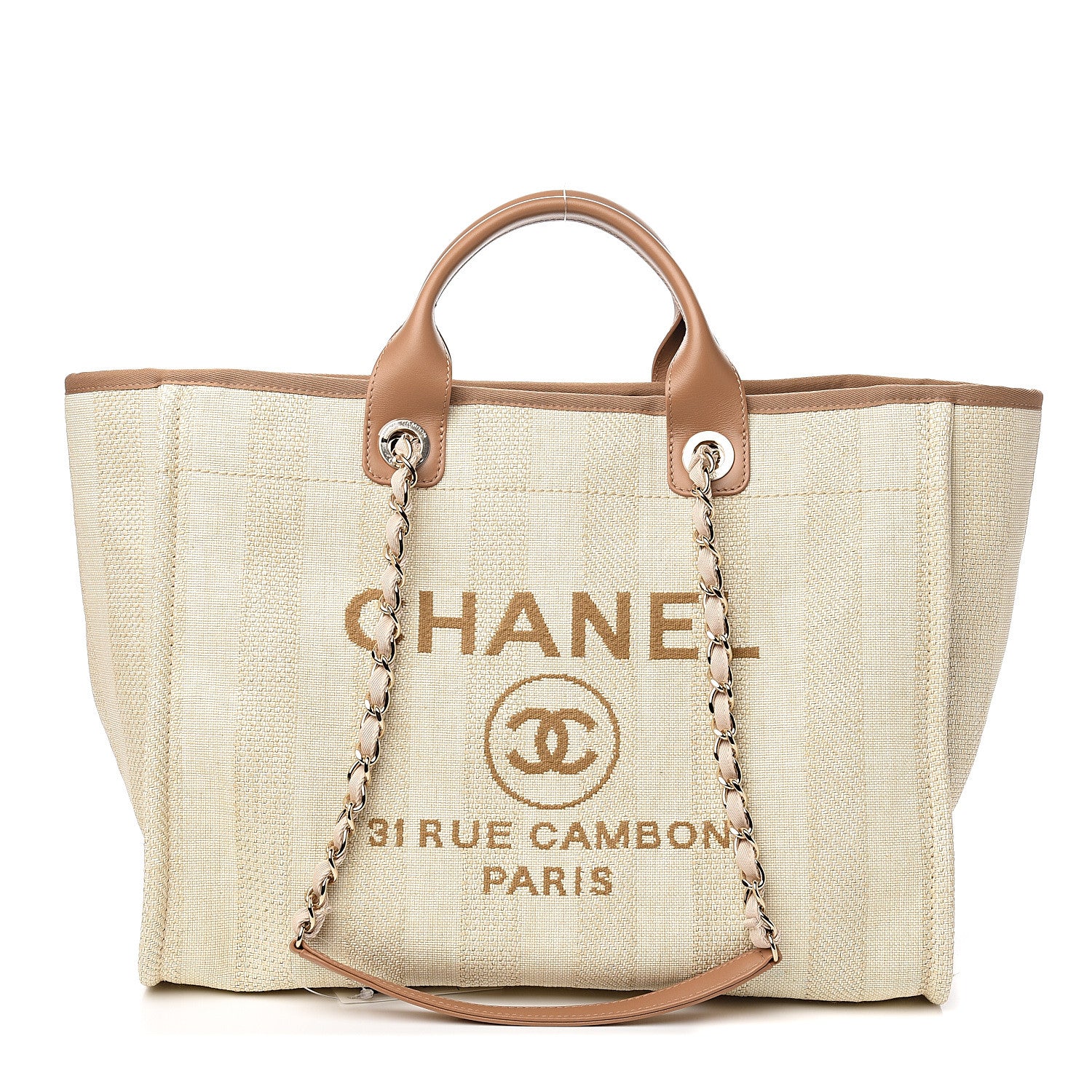 Chanel Mixed Fibers Striped Medium Deauville Tote Beige 1 of 9