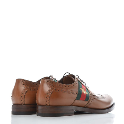 Gucci Calfskin Web Bee Embroidered Mens Lace Up Brogue Wingtip Derby Shoes 8.5 Cuir 4 of 10