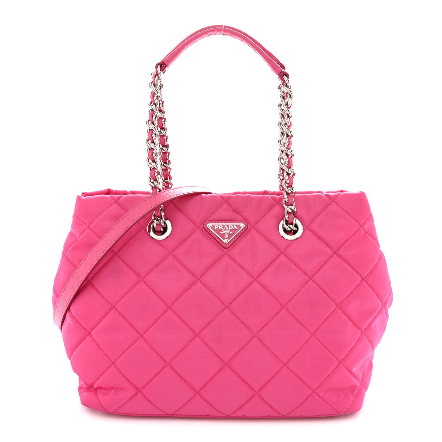 Tessuto Nylon Quilted Shopping Tote Fuxia