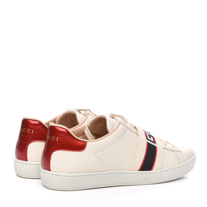 Gucci Calfskin Stripe Womens New Ace Sneakers 38 New Mystic White Ecru Red Flame 4 of 9
