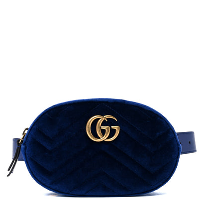 Gucci Velvet Matelasse GG Marmont Belt Bag 75 30 Cobalt Blue 1 of 12