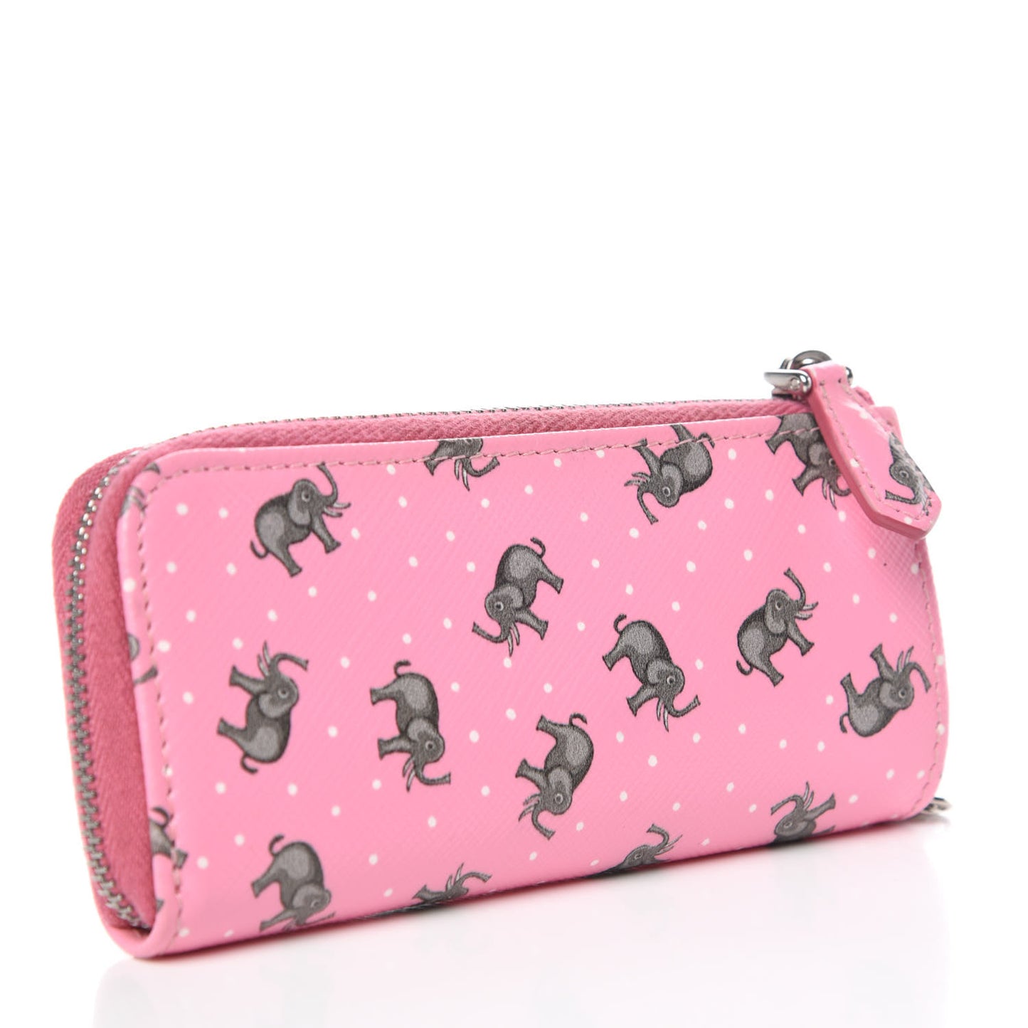 Saffiano Elephant Print Zip Key Pouch Rosa