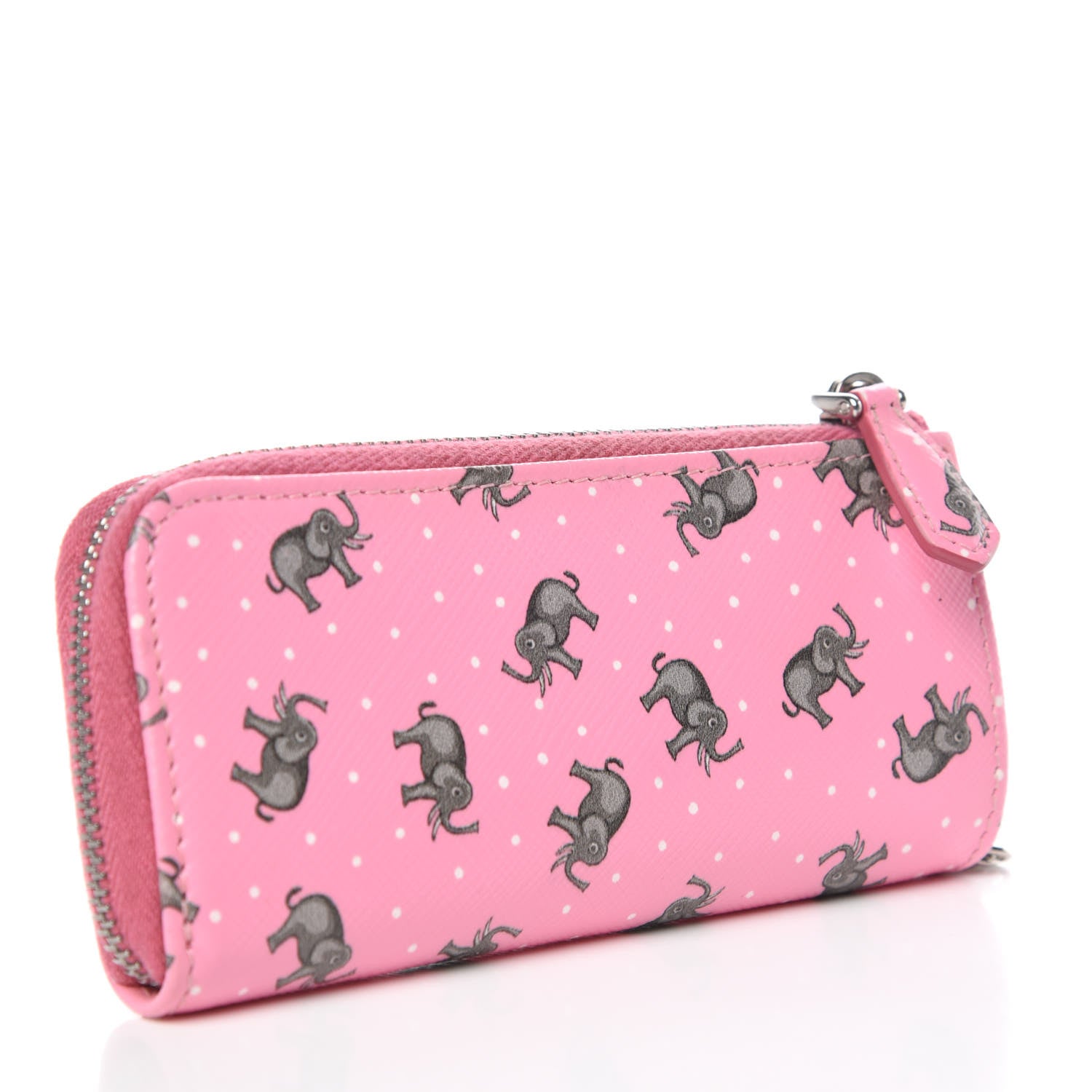Prada Saffiano Elephant Print Zip Key Pouch Rosa 3 of 9