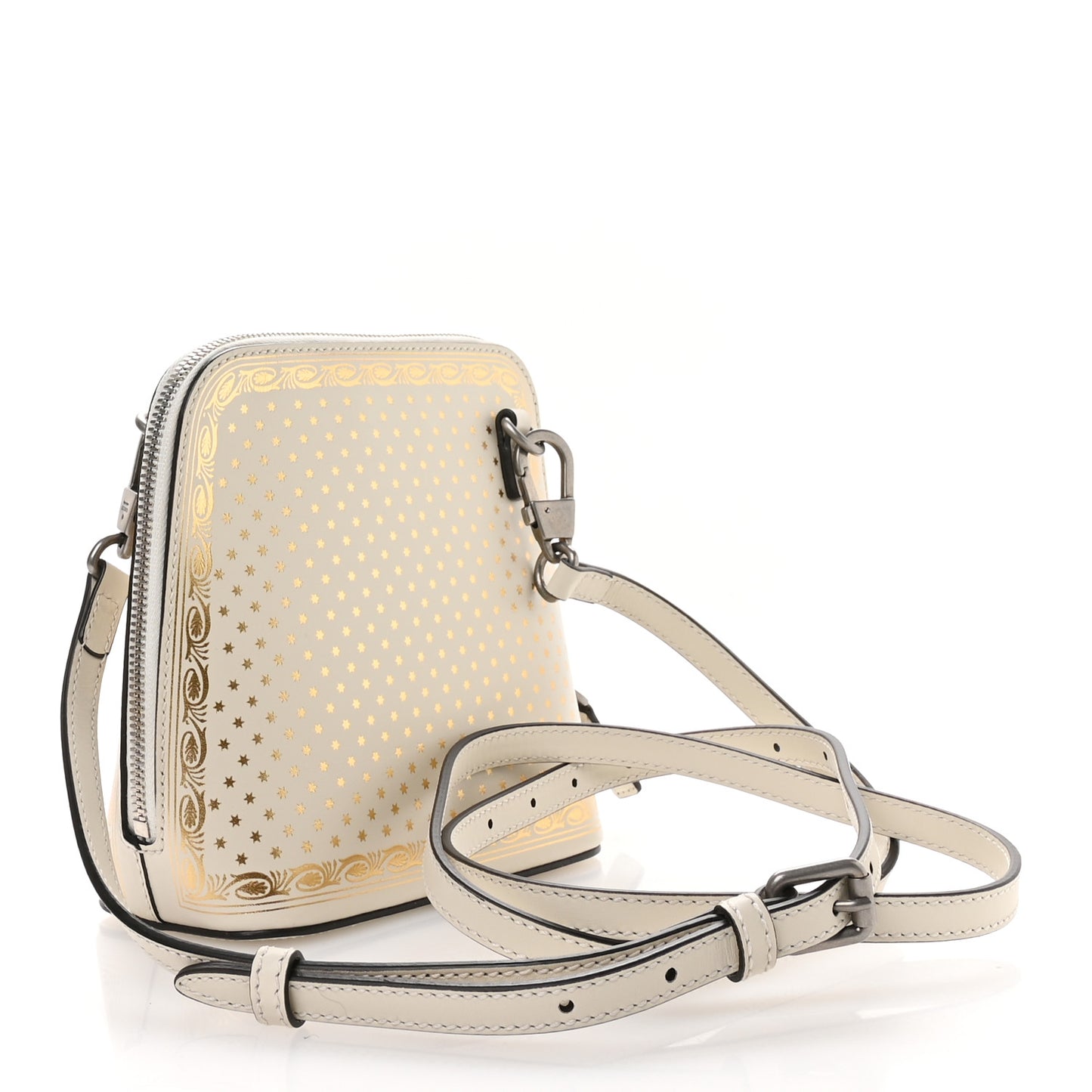 X SEGA Calfskin GUCCY Stars Mini Dome Shoulder Bag Mystic White Gold