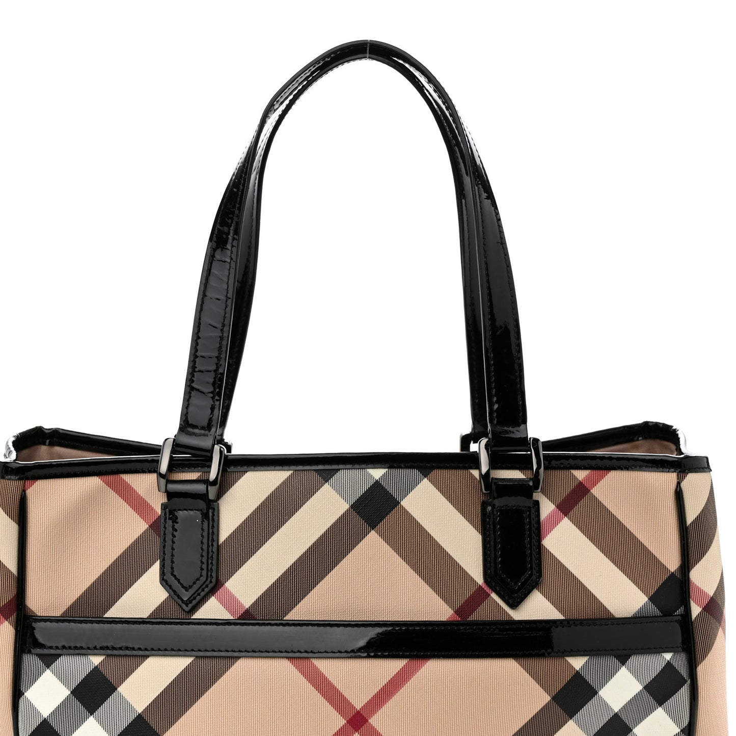 Nova Check Patent Trim Shopper Tote Black