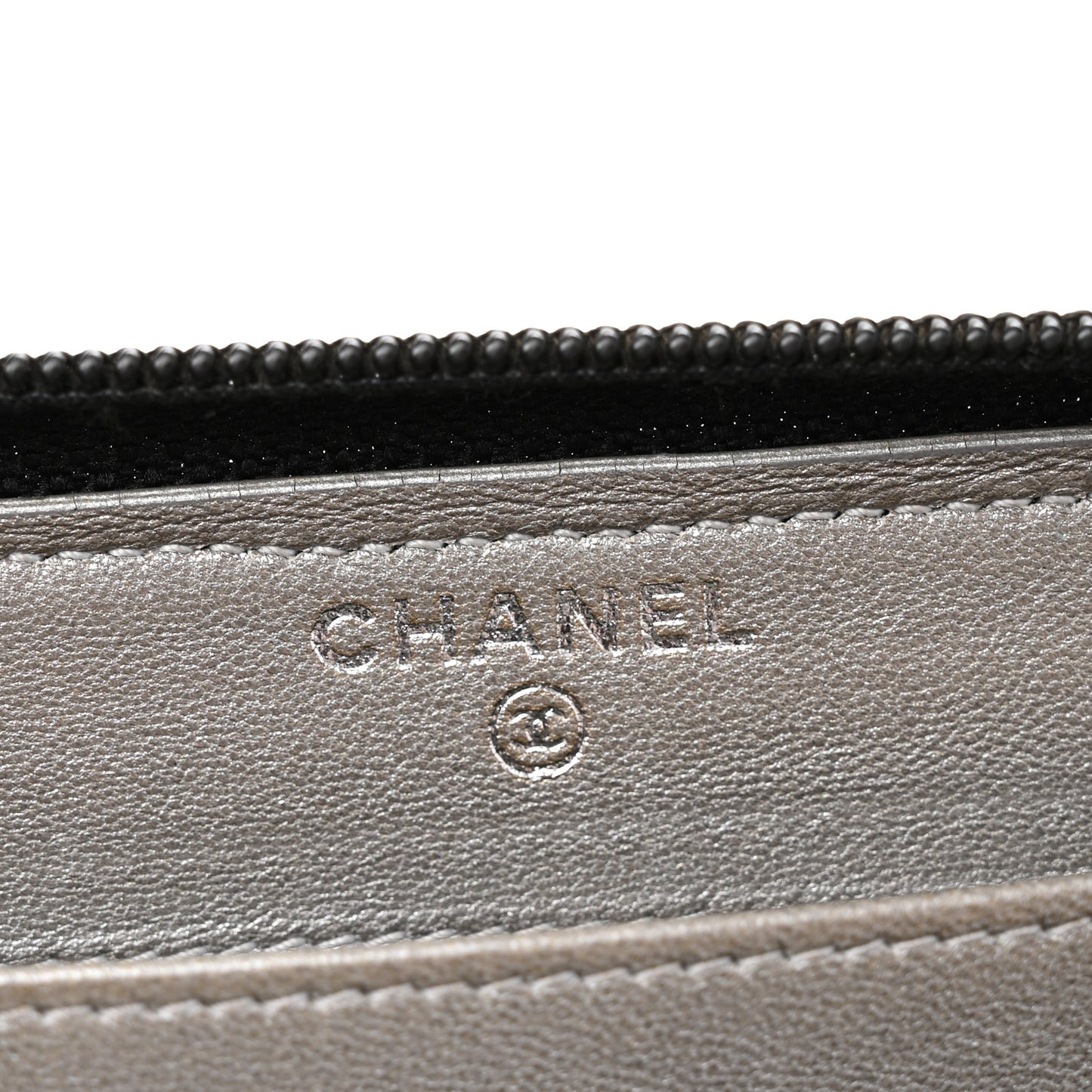 Lambskin Camellia Embossed Large Zip Around Gusset Wallet Black