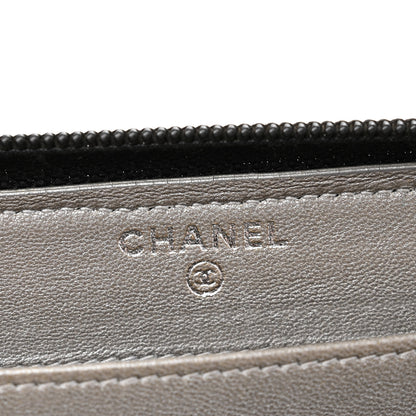 Chanel Lambskin Camellia Embossed Large Zip Around Gusset Wallet Black 6 of 13
