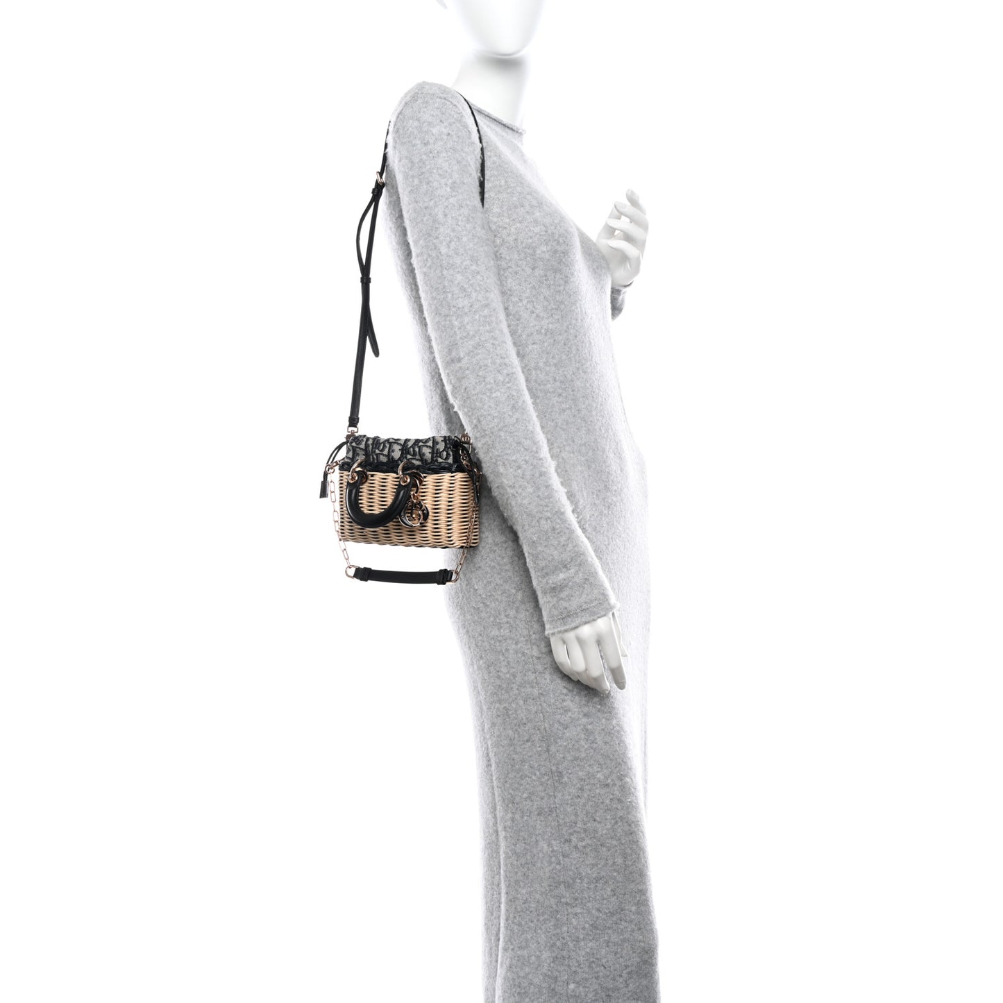 Wicker Oblique Micro Lady D-Joy Bag Natural Black
