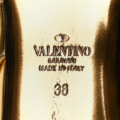 Valentino Garavani Metallic Patent Roman Stud Ankle Strap Flat Mules 38 Antique Brass 7 of 8
