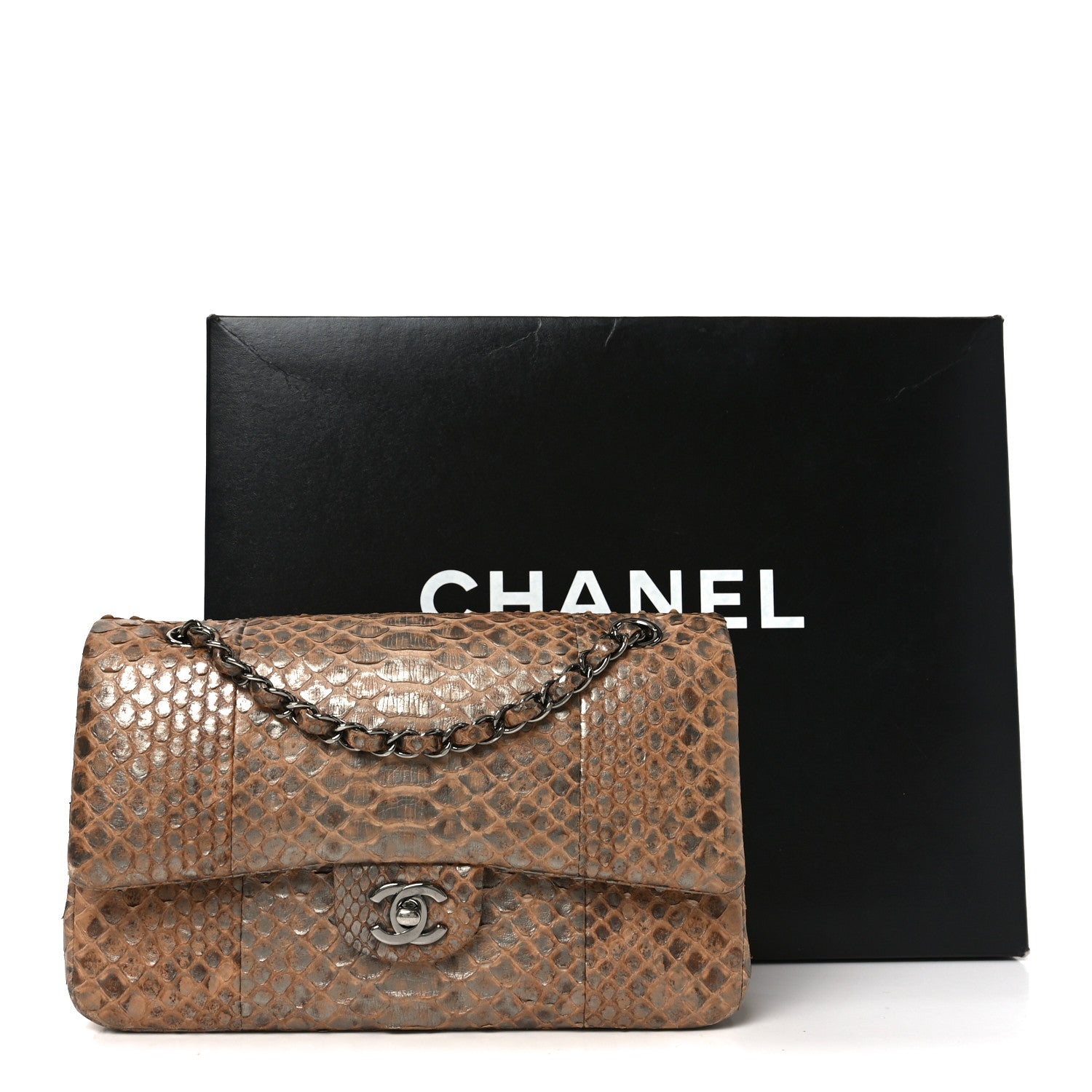 Chanel Metallic Snakeskin Medium Double Flap Beige 11 of 13