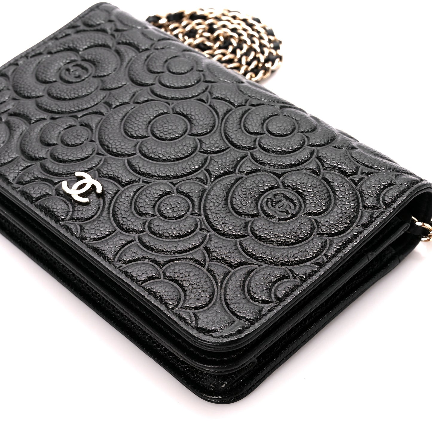 Caviar Camellia Embossed Wallet On Chain WOC Black