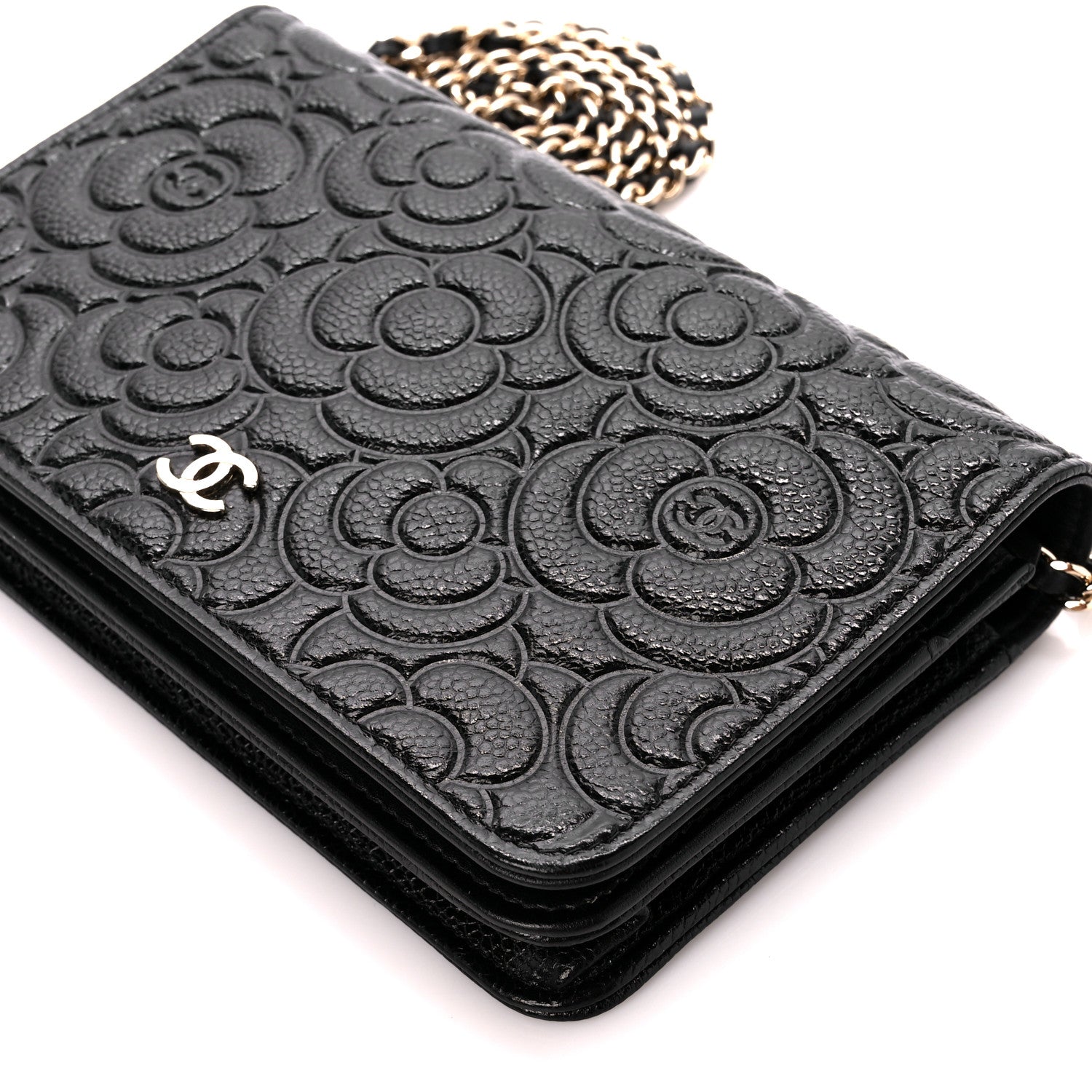 Chanel Caviar Camellia Embossed Wallet On Chain WOC Black 12 of 12