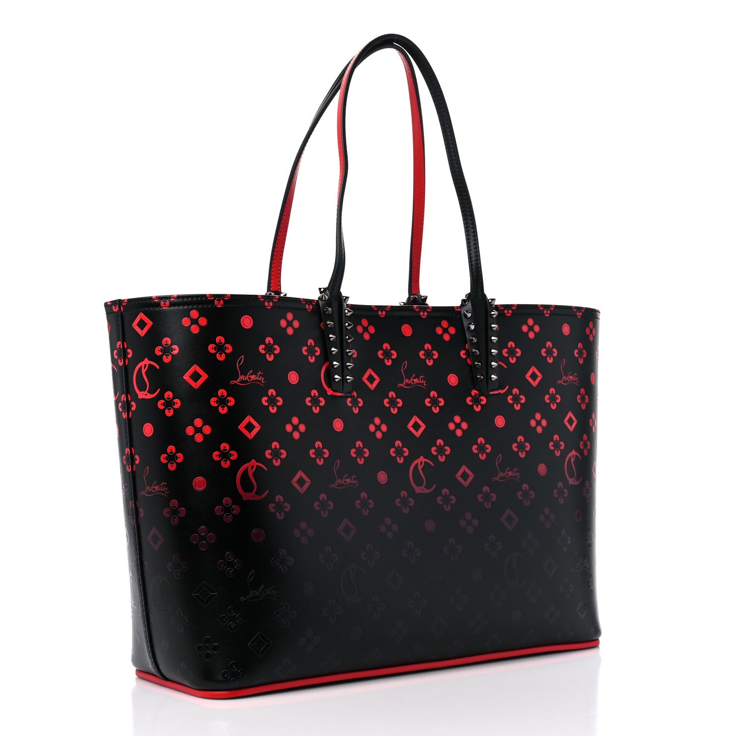 Perforated Calfskin Degrade Loubinthesky East West Cabata Tote Black Red