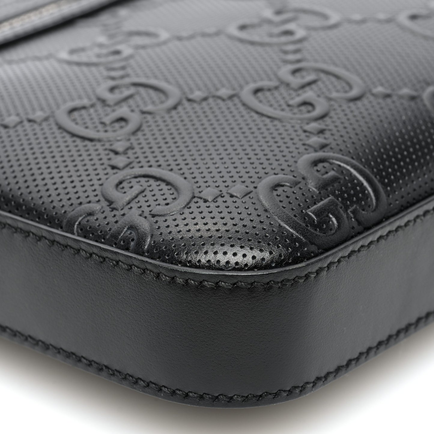 Calfskin GG Tennis Embossed Small Flat Messenger Bag Black