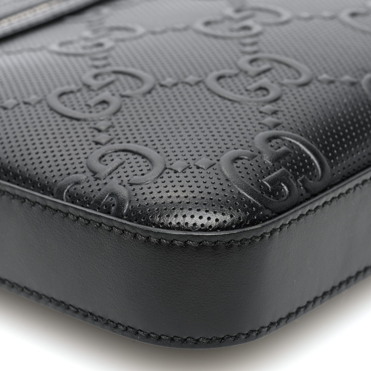 Gucci Calfskin GG Tennis Embossed Small Flat Messenger Bag Black 8 of 9