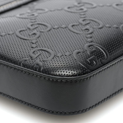 Gucci Calfskin GG Tennis Embossed Small Flat Messenger Bag Black 8 of 9