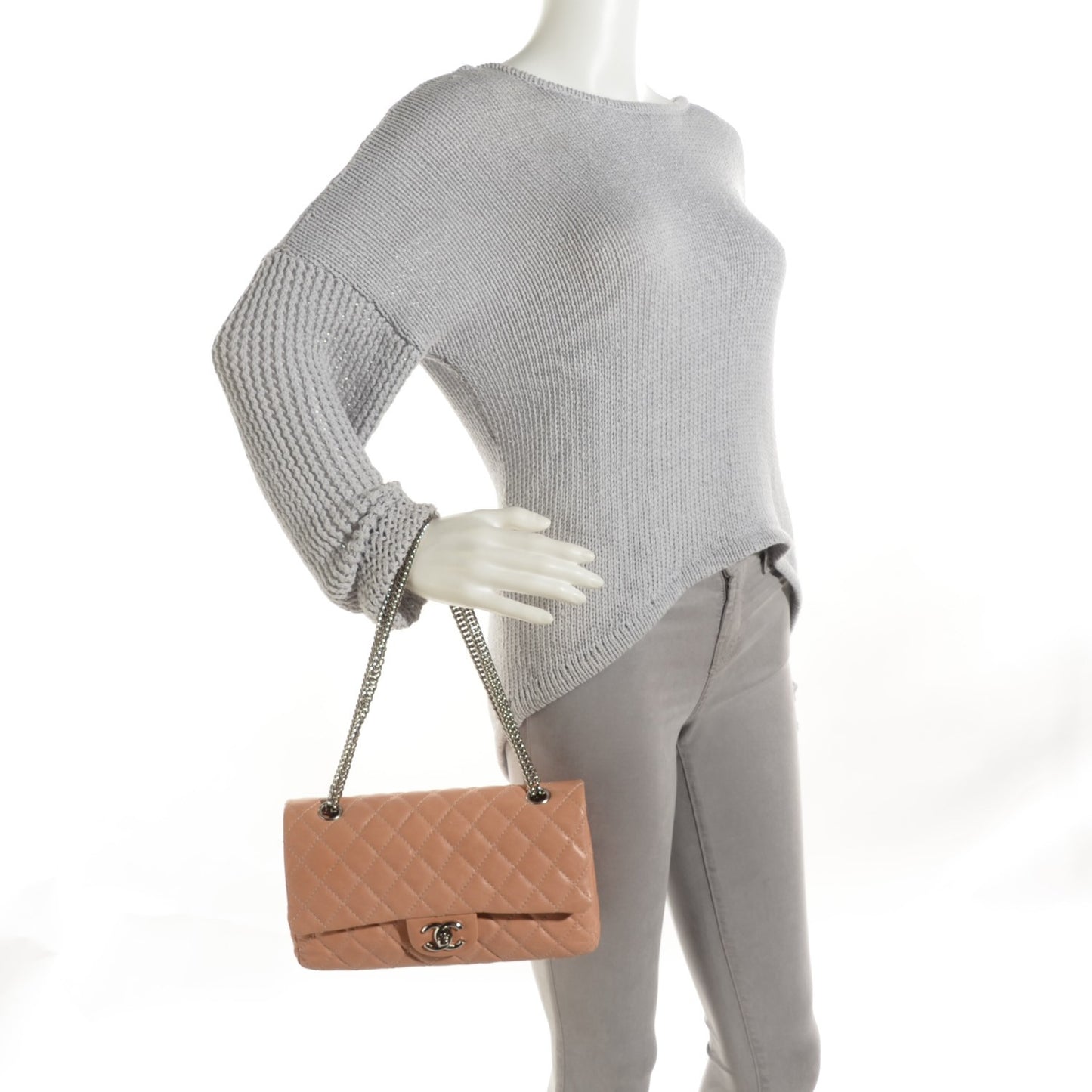 Washed Lambskin Quilted Medium Double Flap Bijoux Chain Pink