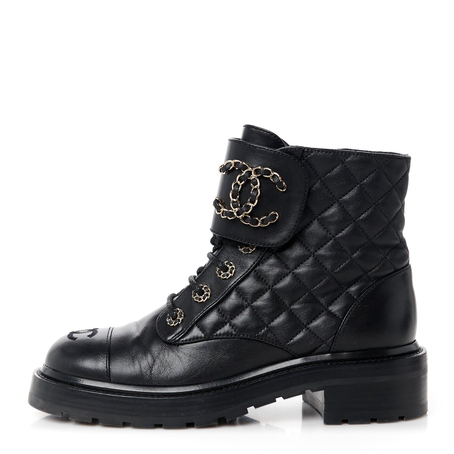 Shiny Goatskin Calfskin Quilted Lace Up Combat Boots 38 Black