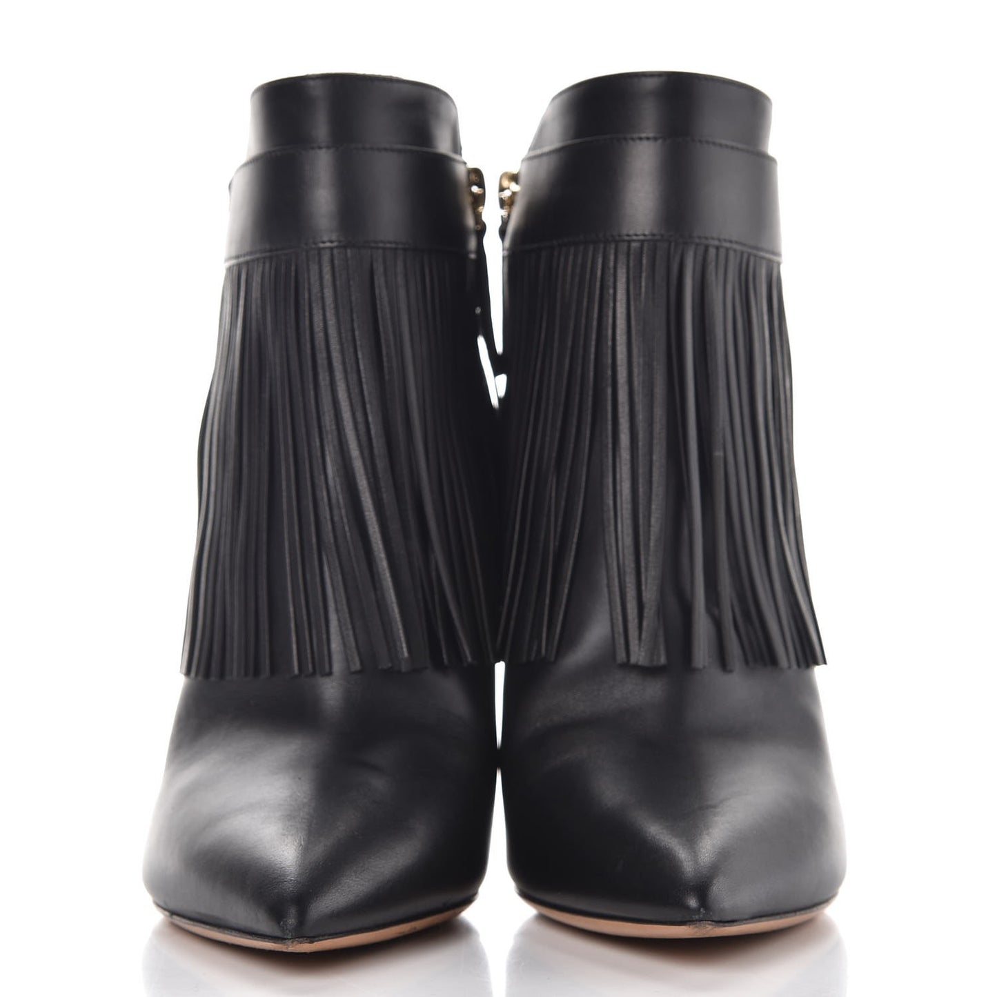 Calfskin Rockee Fringe Ankle Boots 36 Black
