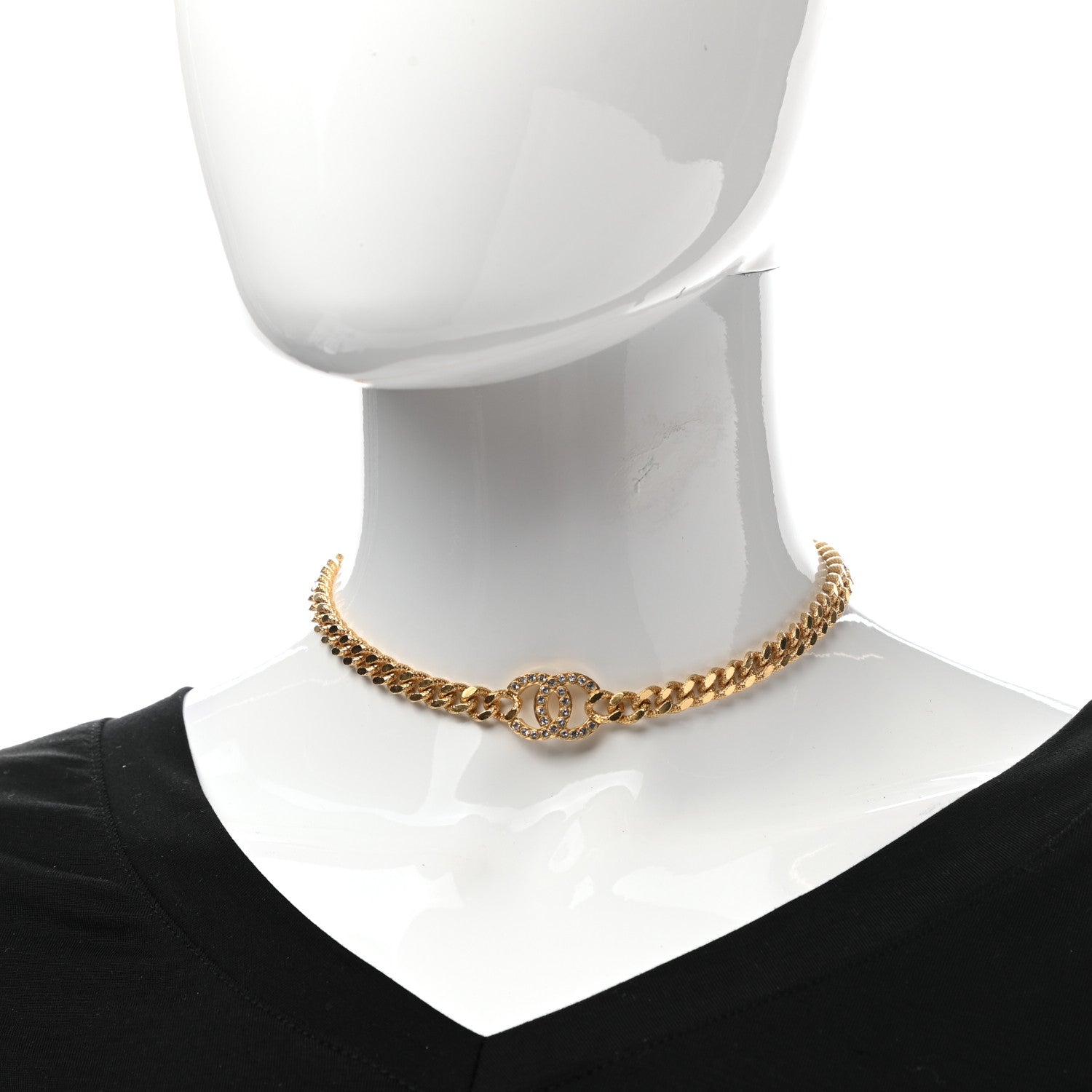 Chanel Crystal Chain Link CC Choker Necklace Gold 2 of 7
