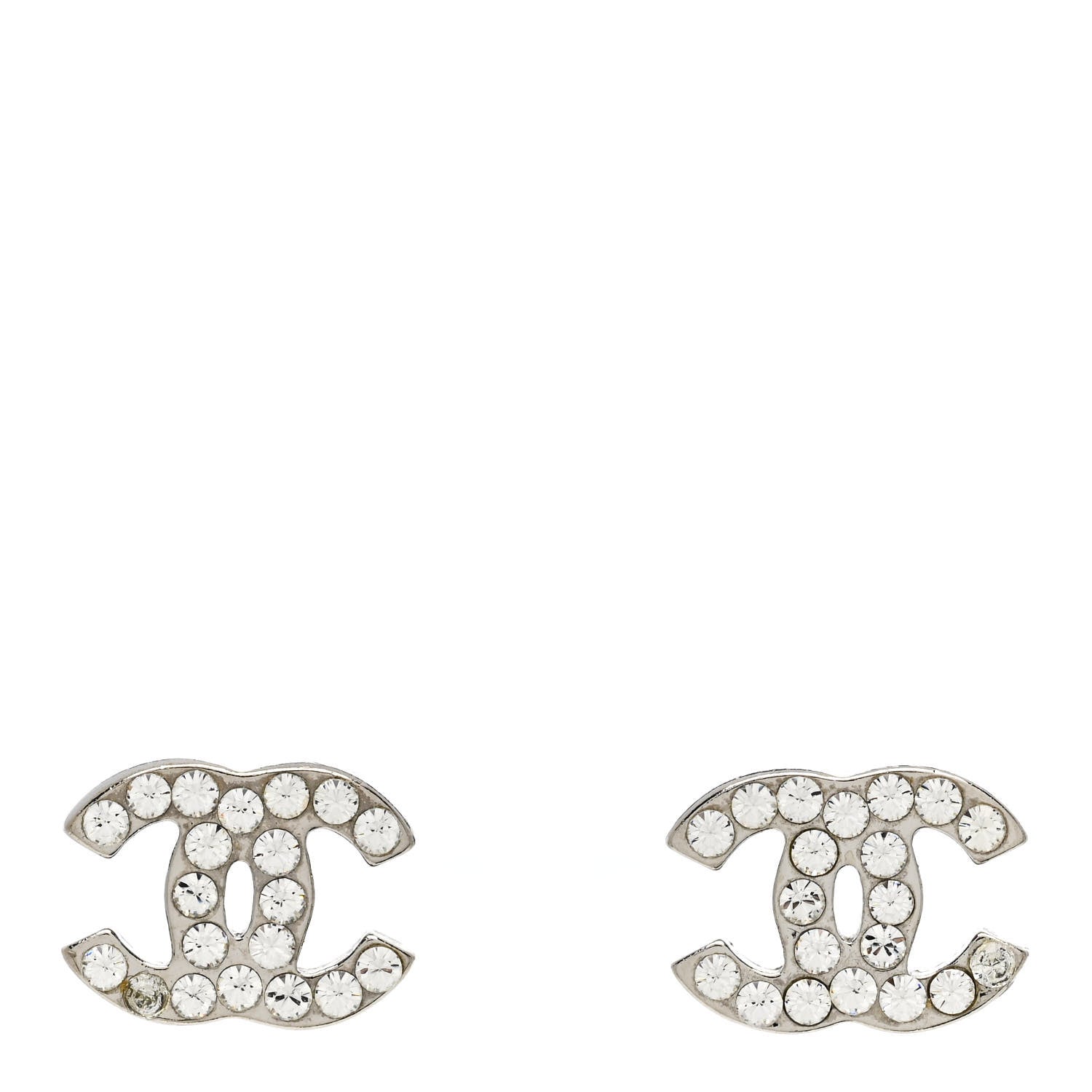 Chanel Crystal Timeless CC Earrings Silver 1 of 5