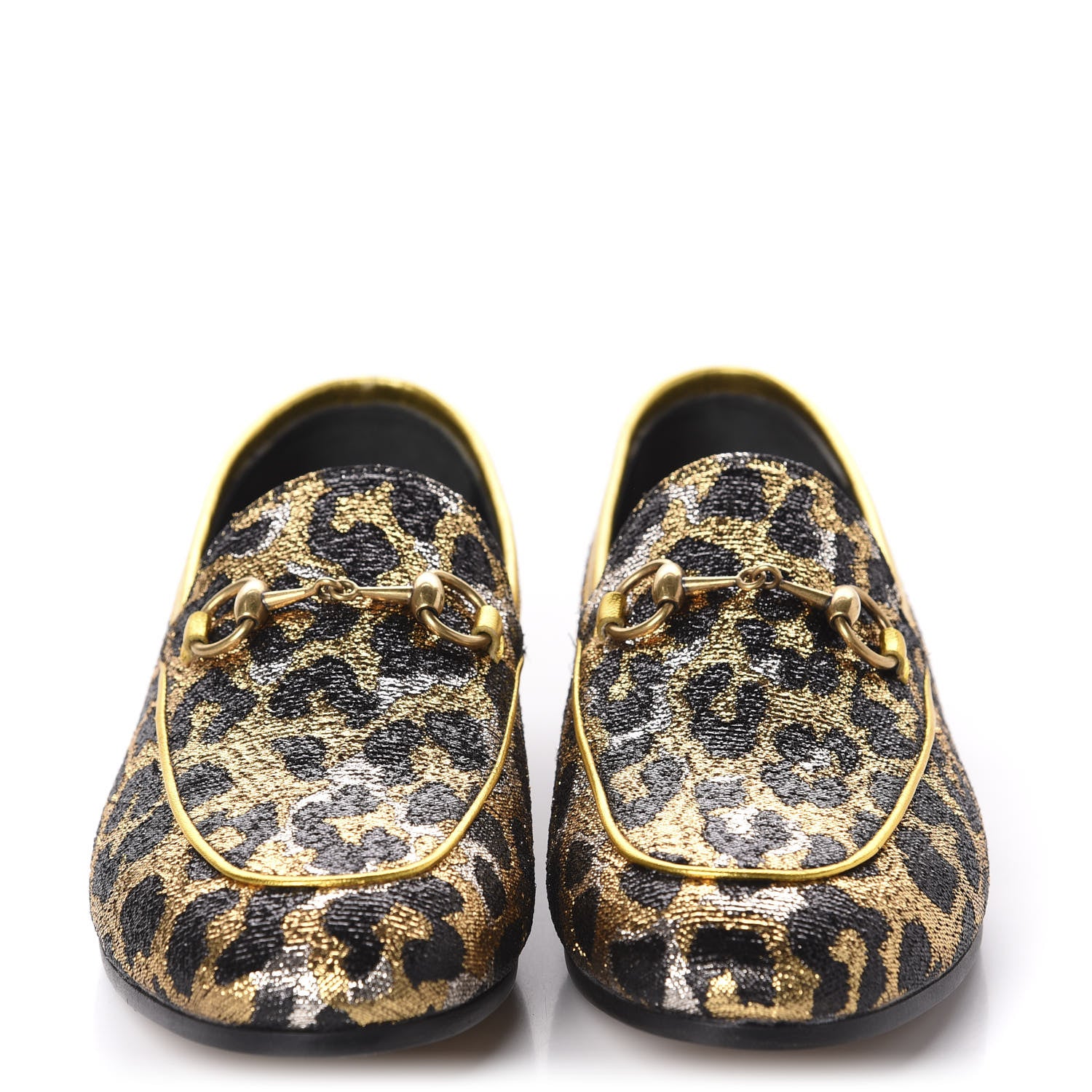 Gucci Jacquard Leopard Print Horsebit Womens Jordaan Loafers 37.5 Gold 2 of 11