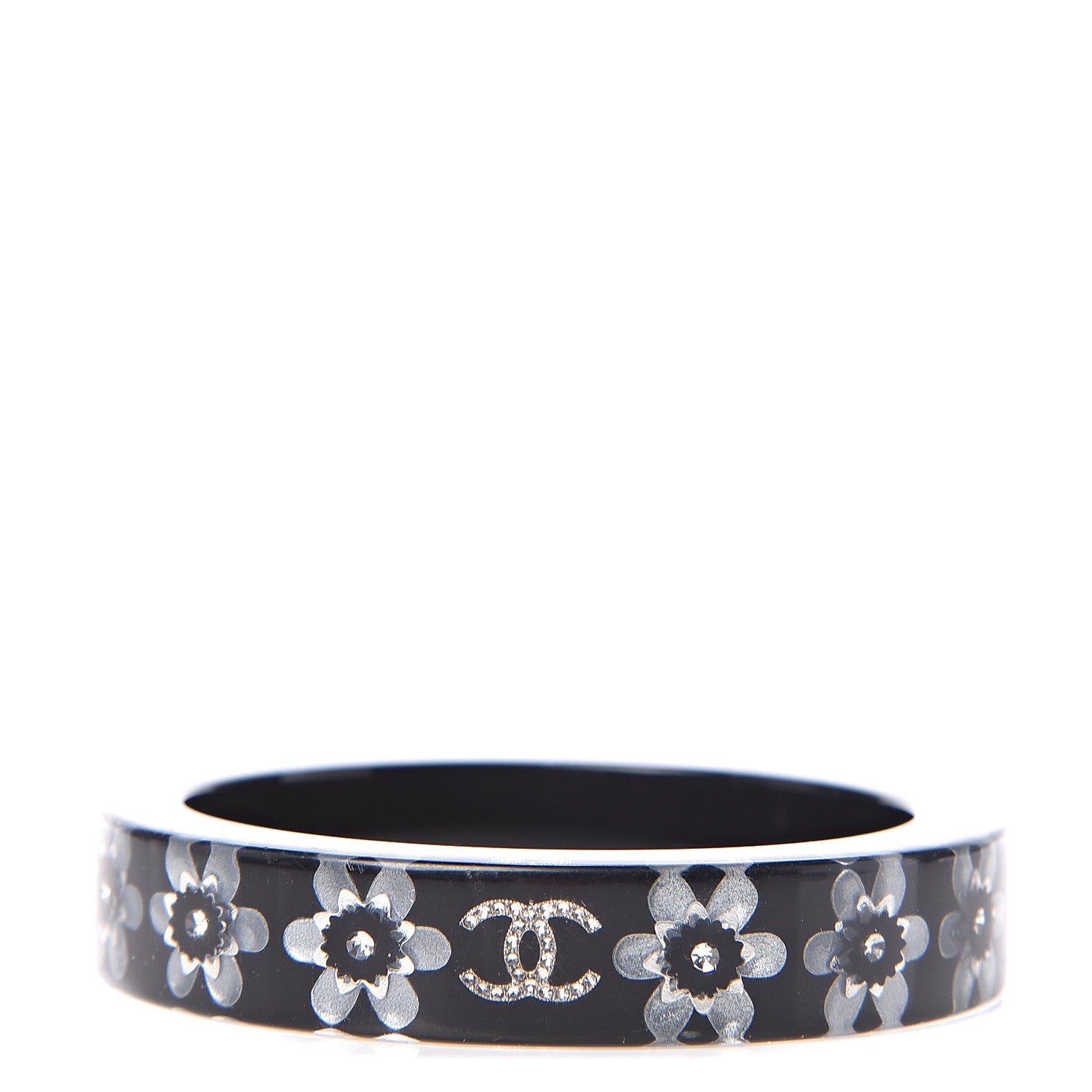 Chanel Resin Crystal CC Floral Bangle Bracelet Black 1 of 3