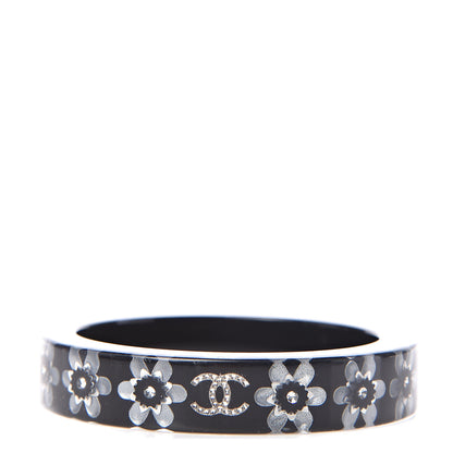 Chanel Resin Crystal CC Floral Bangle Bracelet Black 1 of 3