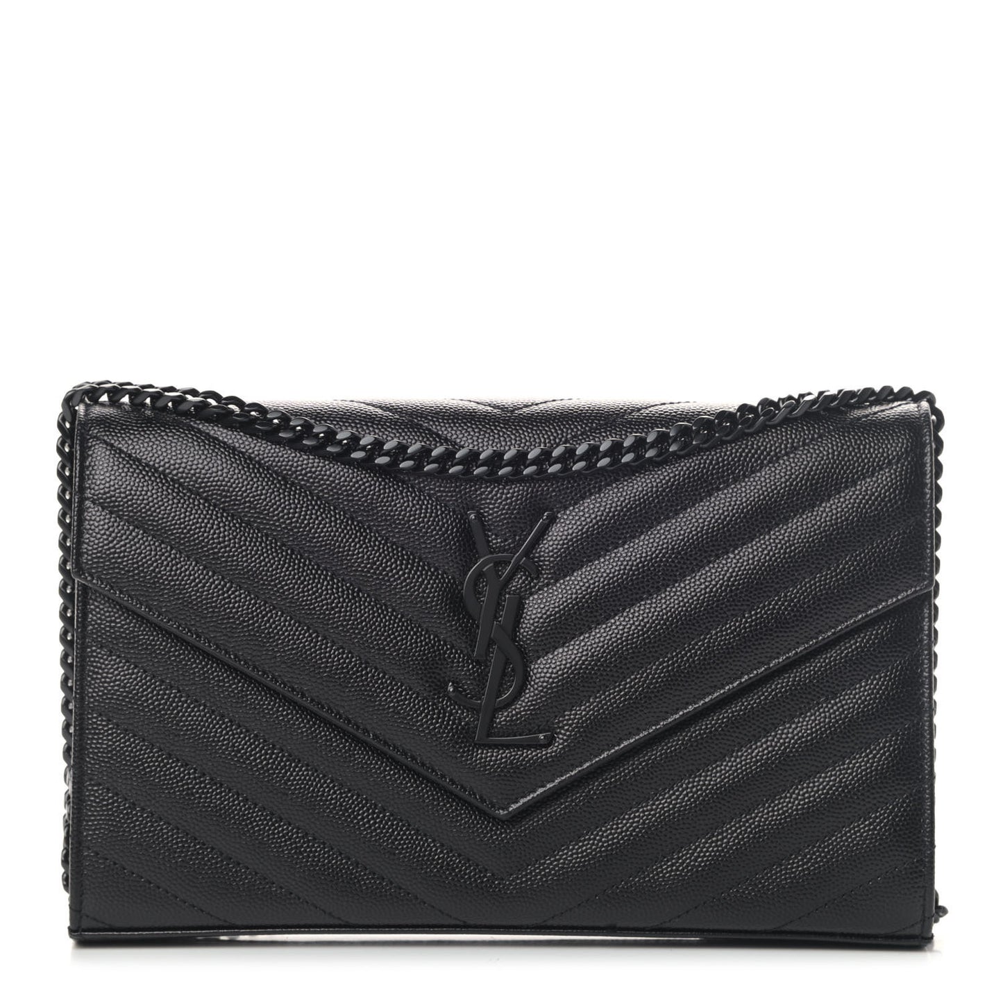 Grain De Poudre Matelasse Chevron Monogram Chain Wallet Black
