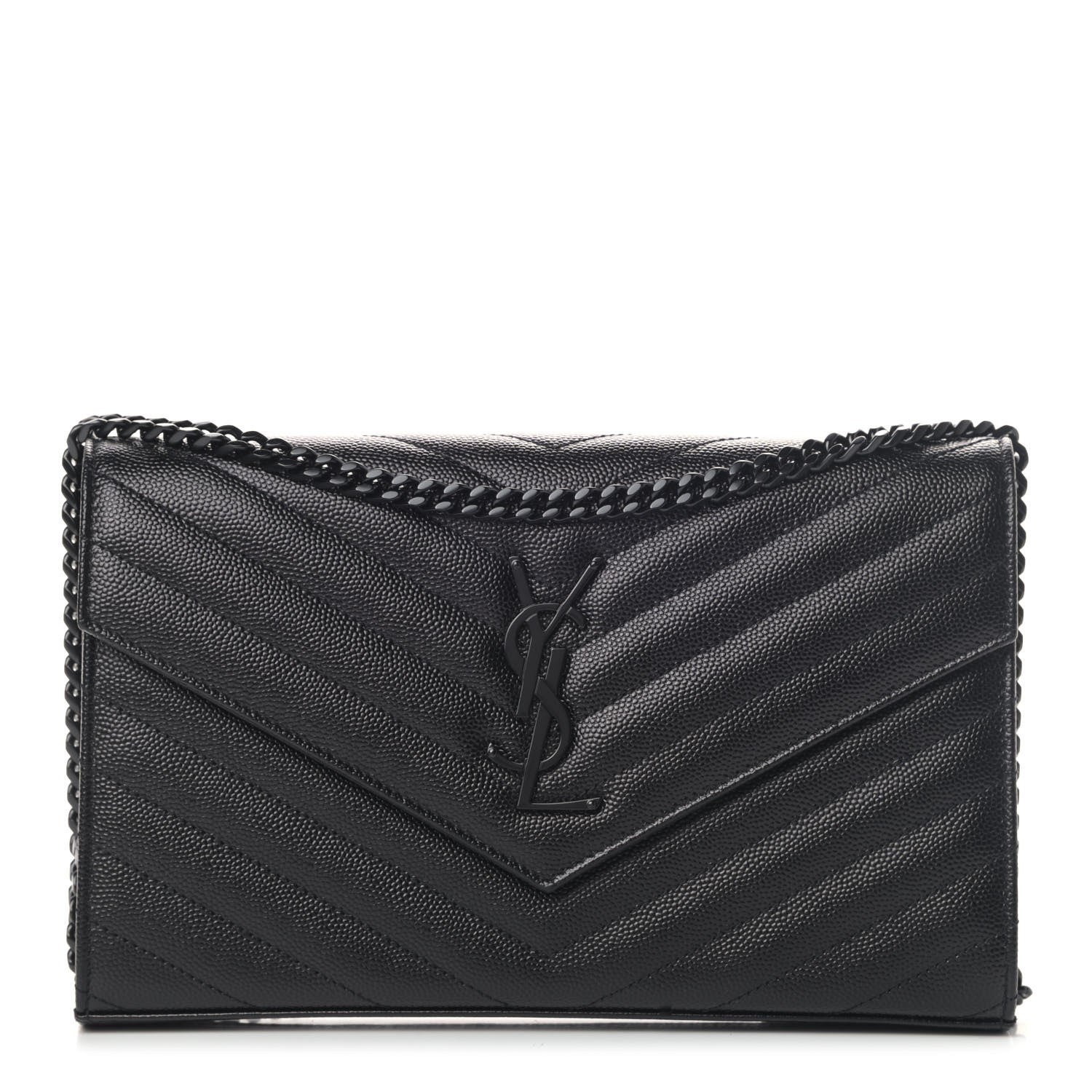 Saint Laurent Grain De Poudre Matelasse Chevron Monogram Chain Wallet Black 1 of 5