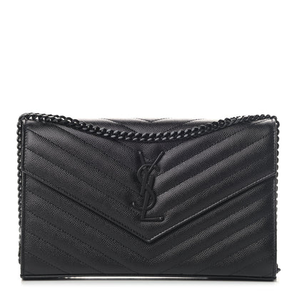 Saint Laurent Grain De Poudre Matelasse Chevron Monogram Chain Wallet Black 1 of 5