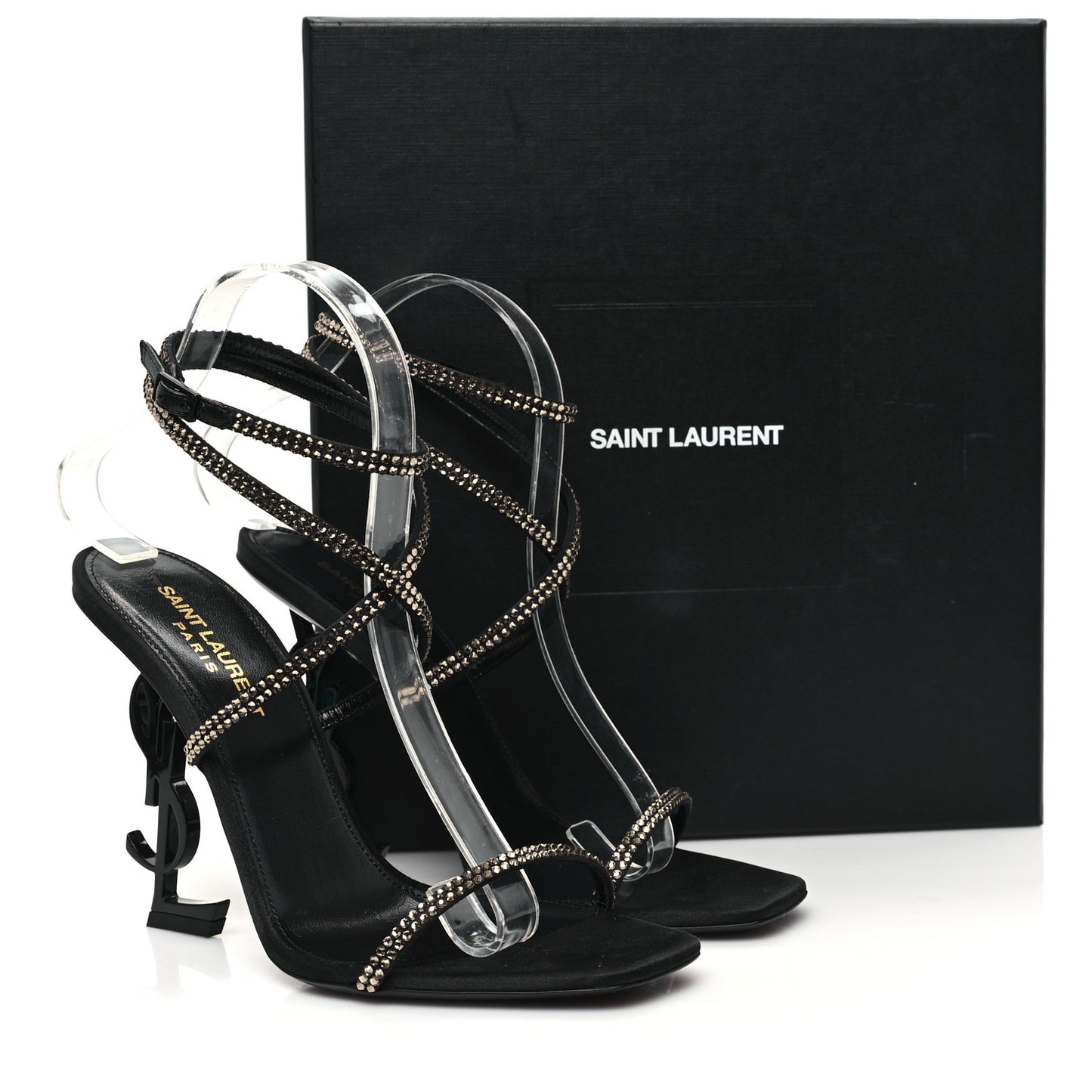 Crepe Satin Strass Opyum 110 Sandals 38.5 Black
