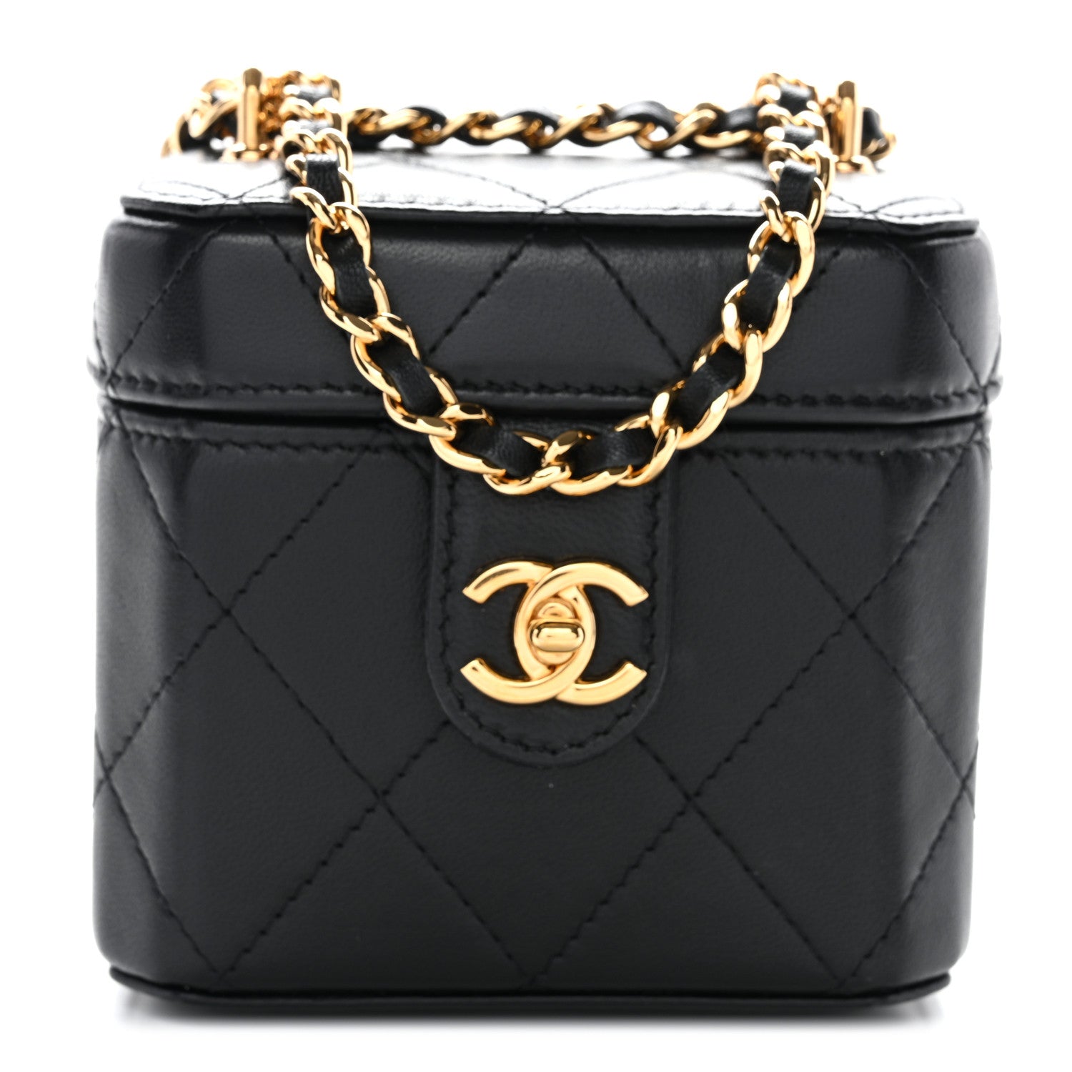 Chanel Lambskin Quilted Vanity Clutch With Chain Black 1820394