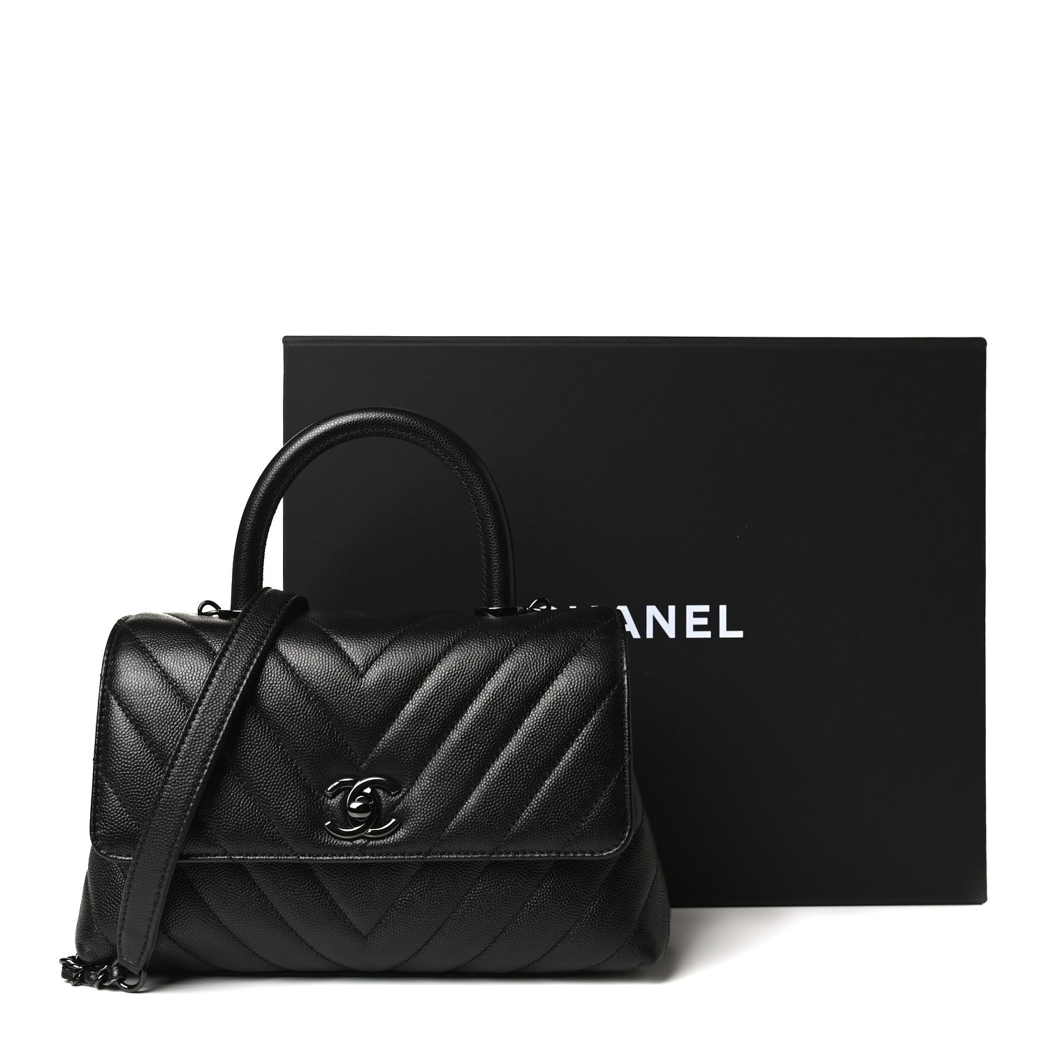 Chanel Caviar Chevron Quilted Mini Coco Handle Flap So Black 14 of 14