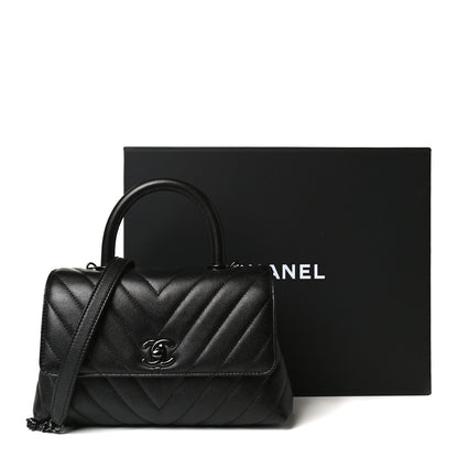 Chanel Caviar Chevron Quilted Mini Coco Handle Flap So Black 14 of 14
