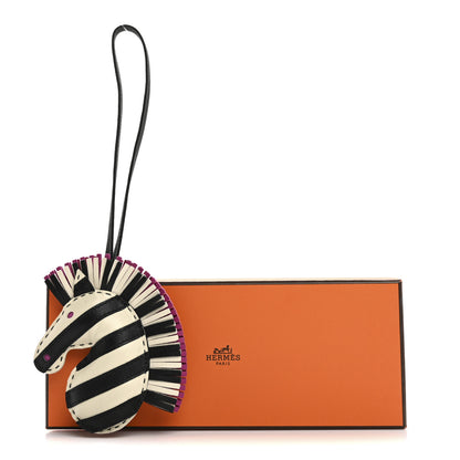 Hermes Milo Lambskin Geegee Savannah Bag Charm Craie Black Rose Mexico 6 of 6