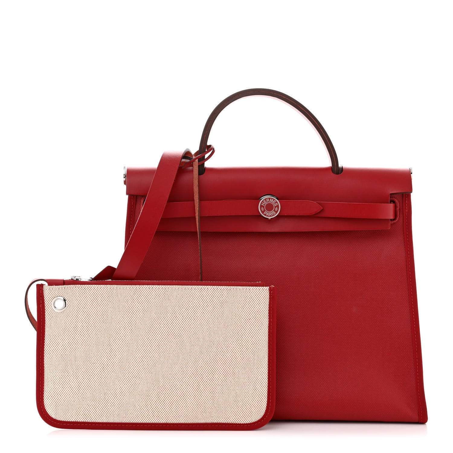 Hermes Toile H Berline Vache Hunter Herbag Zip PM 31 Rouge Piment Ecru 3 of 14
