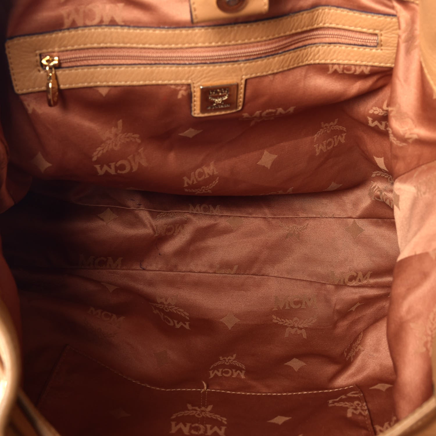 MCM Visetos Medium Drawstring Shopper Cognac 6 of 9