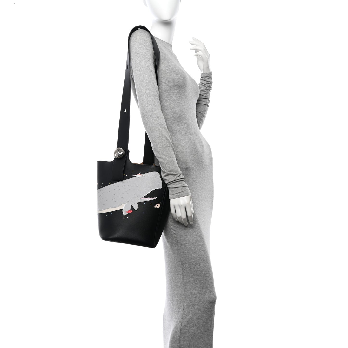X SUNA FUJITA Smooth Calfskin Whale Medium Pebble Bucket Bag Black