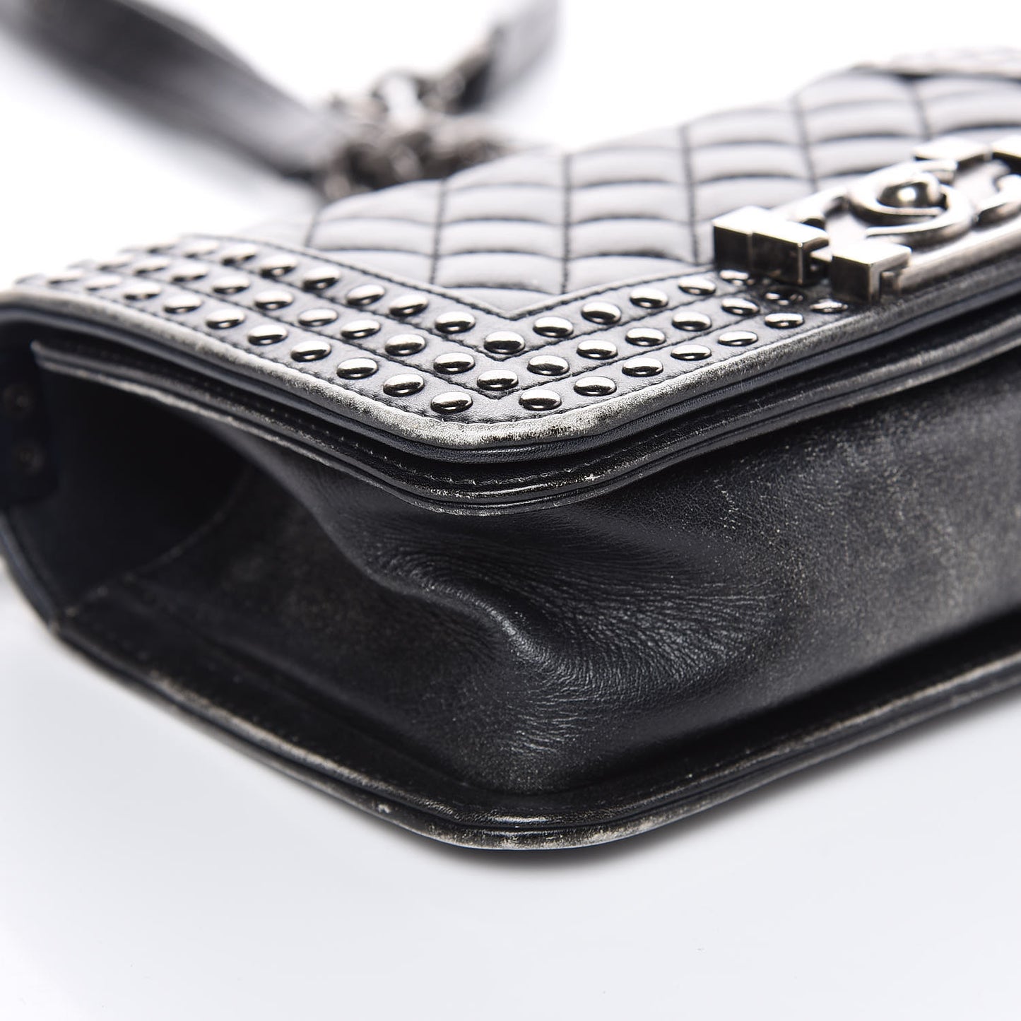 Faded Calfskin Quilted Small Studded Boy Flap Grey