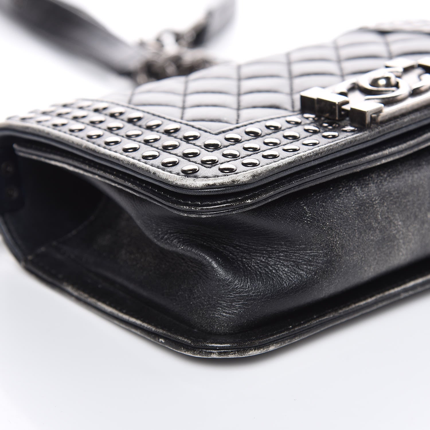 Chanel Faded Calfskin Quilted Small Studded Boy Flap Grey 8 of 14