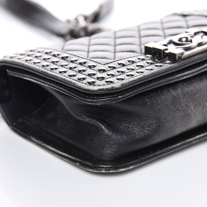 Chanel Faded Calfskin Quilted Small Studded Boy Flap Grey 8 of 14