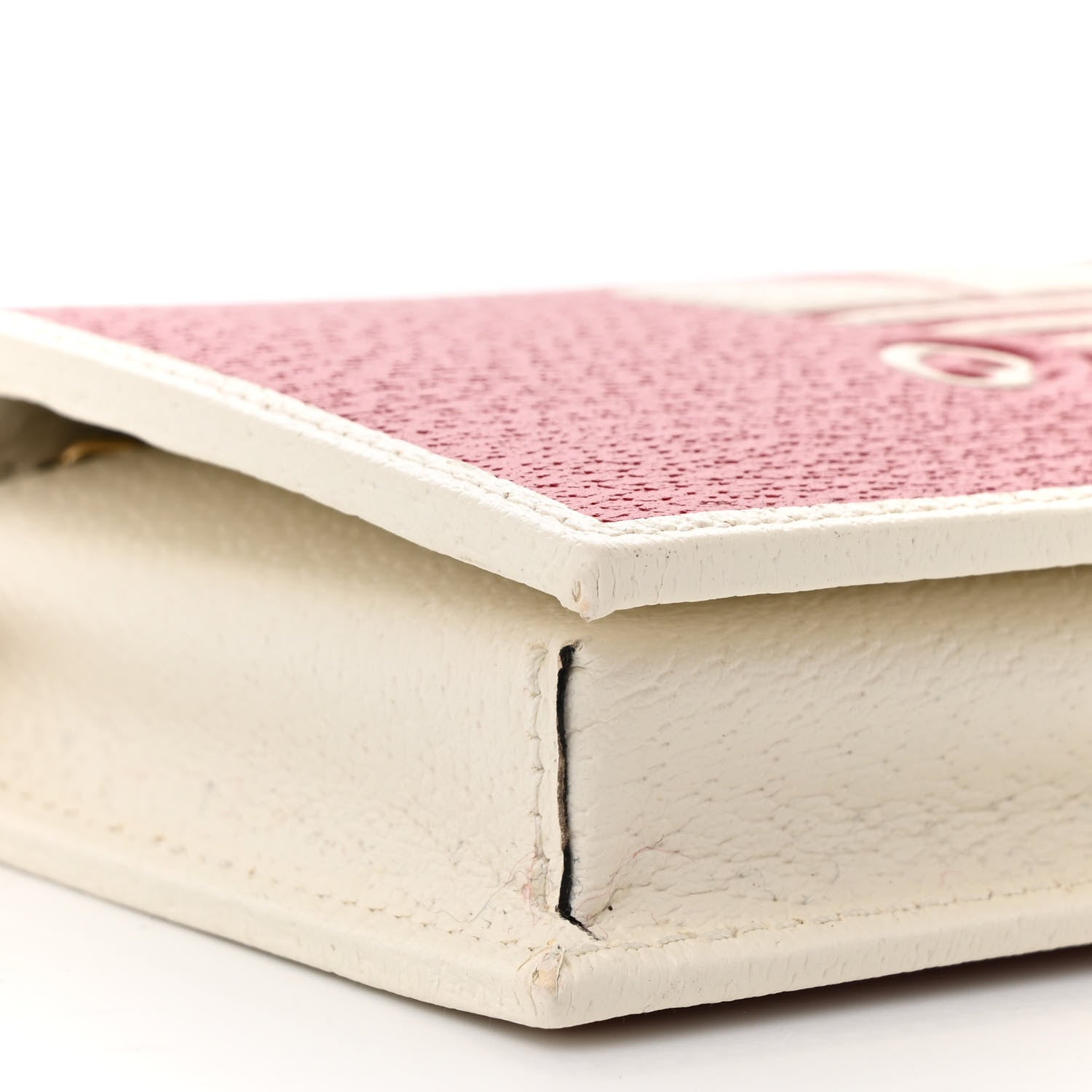 Gucci X ADIDAS Textured Dollar Calfskin Trefoil Embossed Wallet On Chain Hibiscus Red Off White 9 of 10