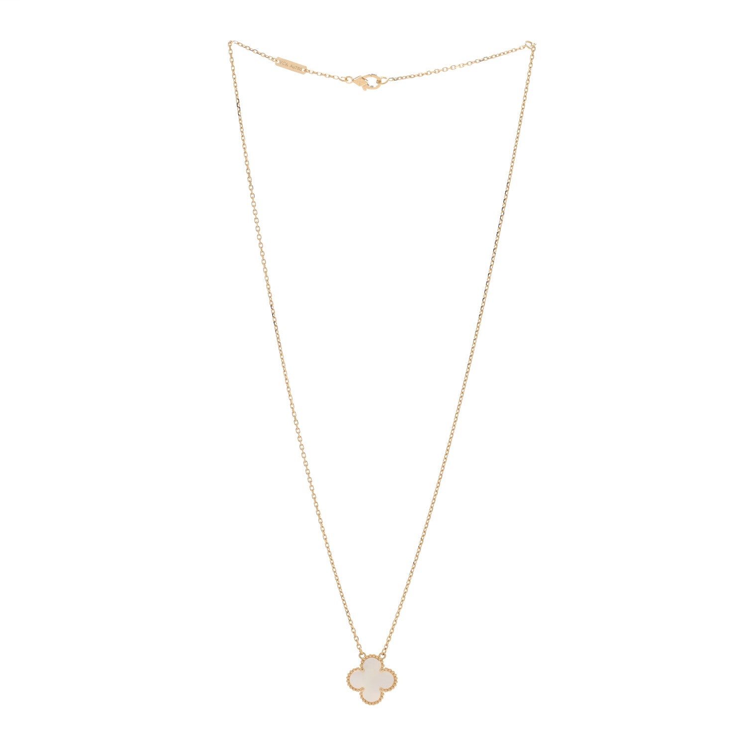 Van Cleef & Arpels 18K Yellow Gold Mother of Pearl Vintage Alhambra Pendant Necklace 2 of 5