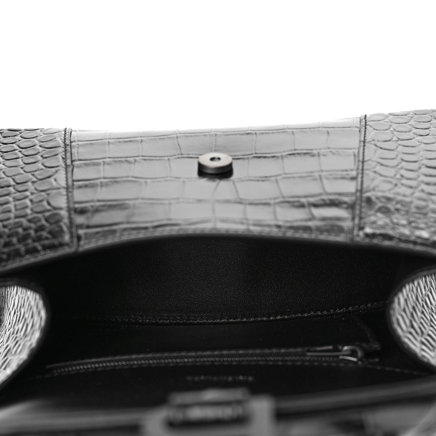 Shiny Calfskin Monochrome Crocodile Embossed Small Hourglass Top Handle Bag Black
